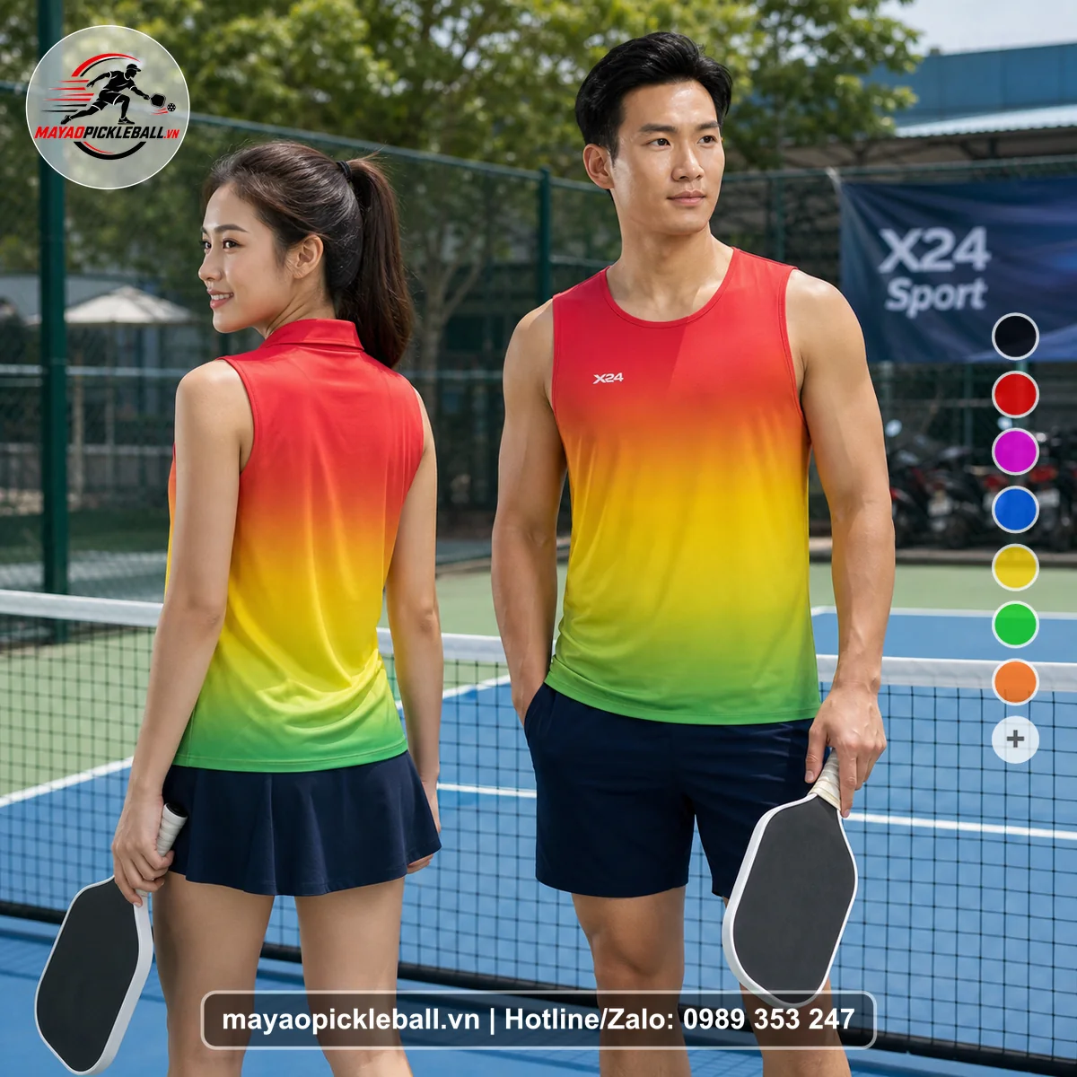 Bộ quần áo pickleball X24-PB-577 đỏ biến thể không ống tay