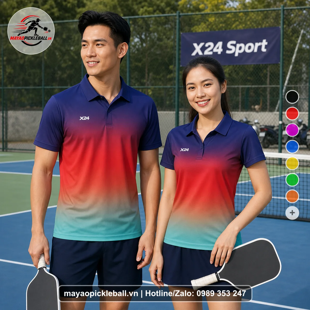Bộ quần áo pickleball X24-PB-578 nổi bật áo có tay có cổ