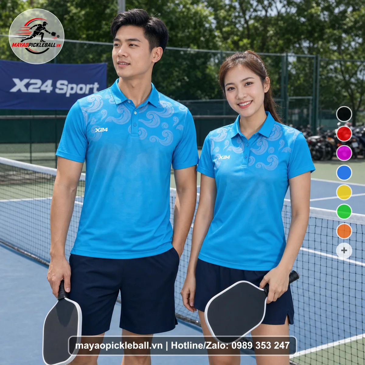 Bộ quần áo pickleball X24-PB-579 nổi bật áo có tay có cổ