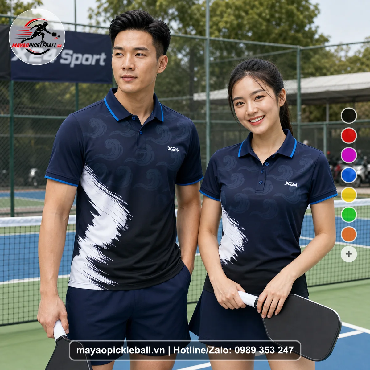 Bộ quần áo pickleball X24-PB-580 đỏ áo có tay có cổ