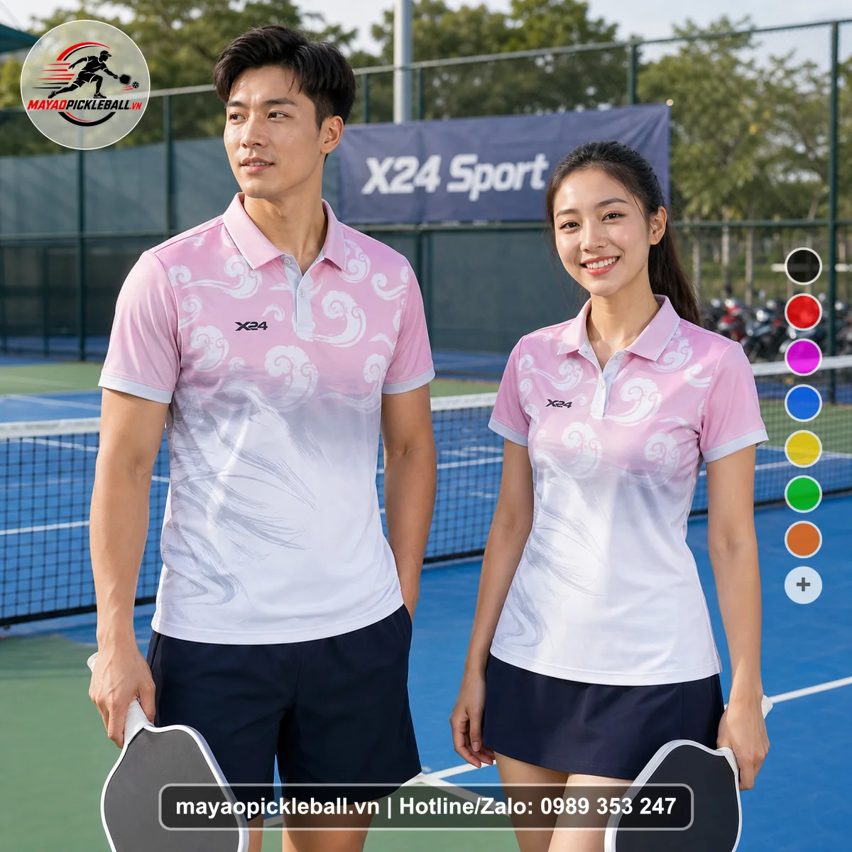 Bộ quần áo pickleball X24-PB-581 nổi bật áo có tay có cổ