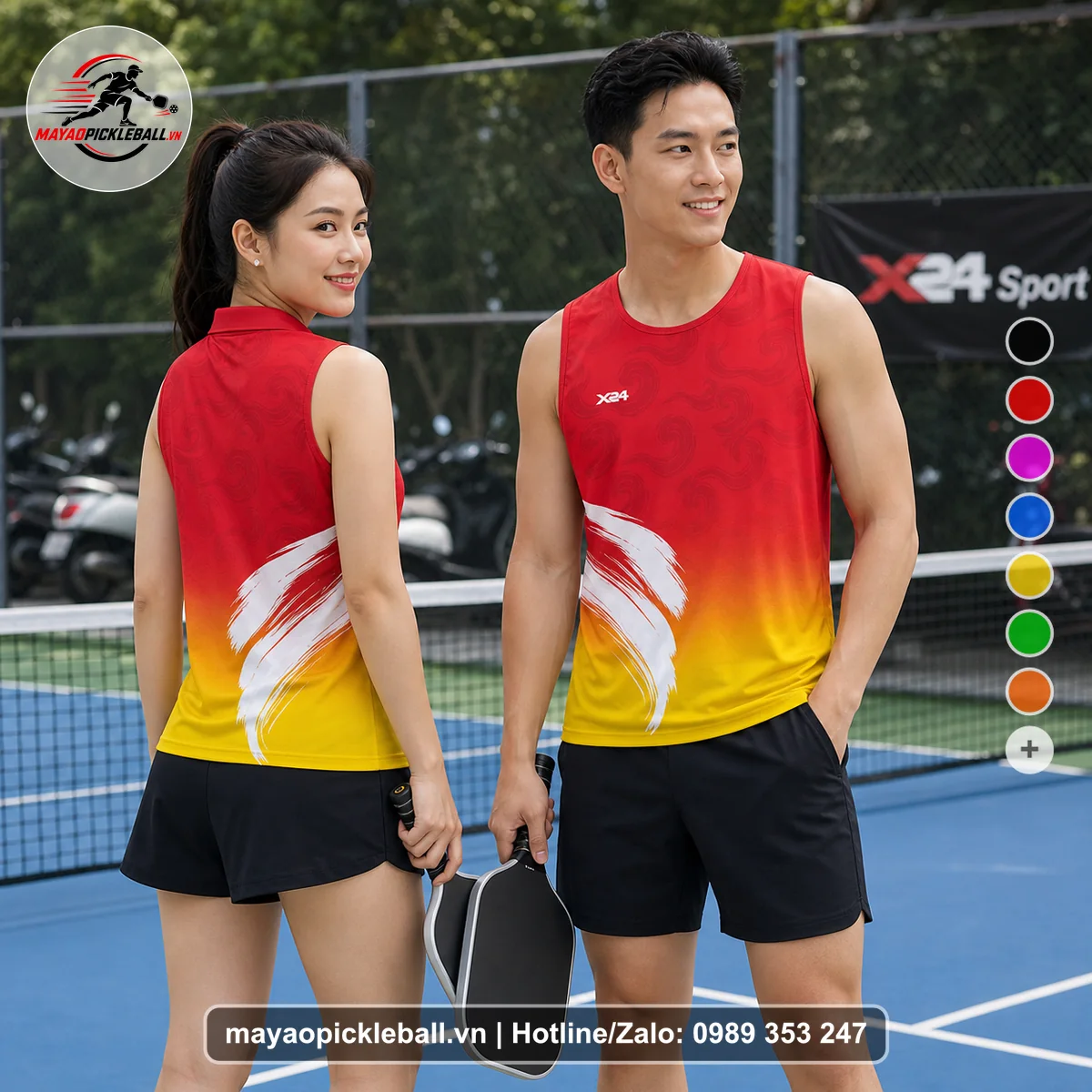 Bộ quần áo pickleball X24-PB-582 đỏ biến thể không ống tay