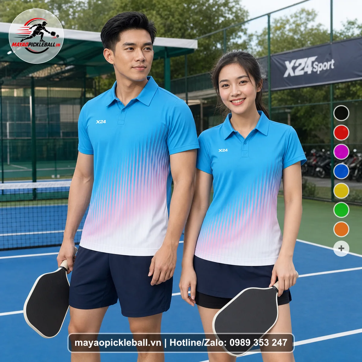 Bộ quần áo pickleball X24-PB-583 nổi bật áo có tay có cổ
