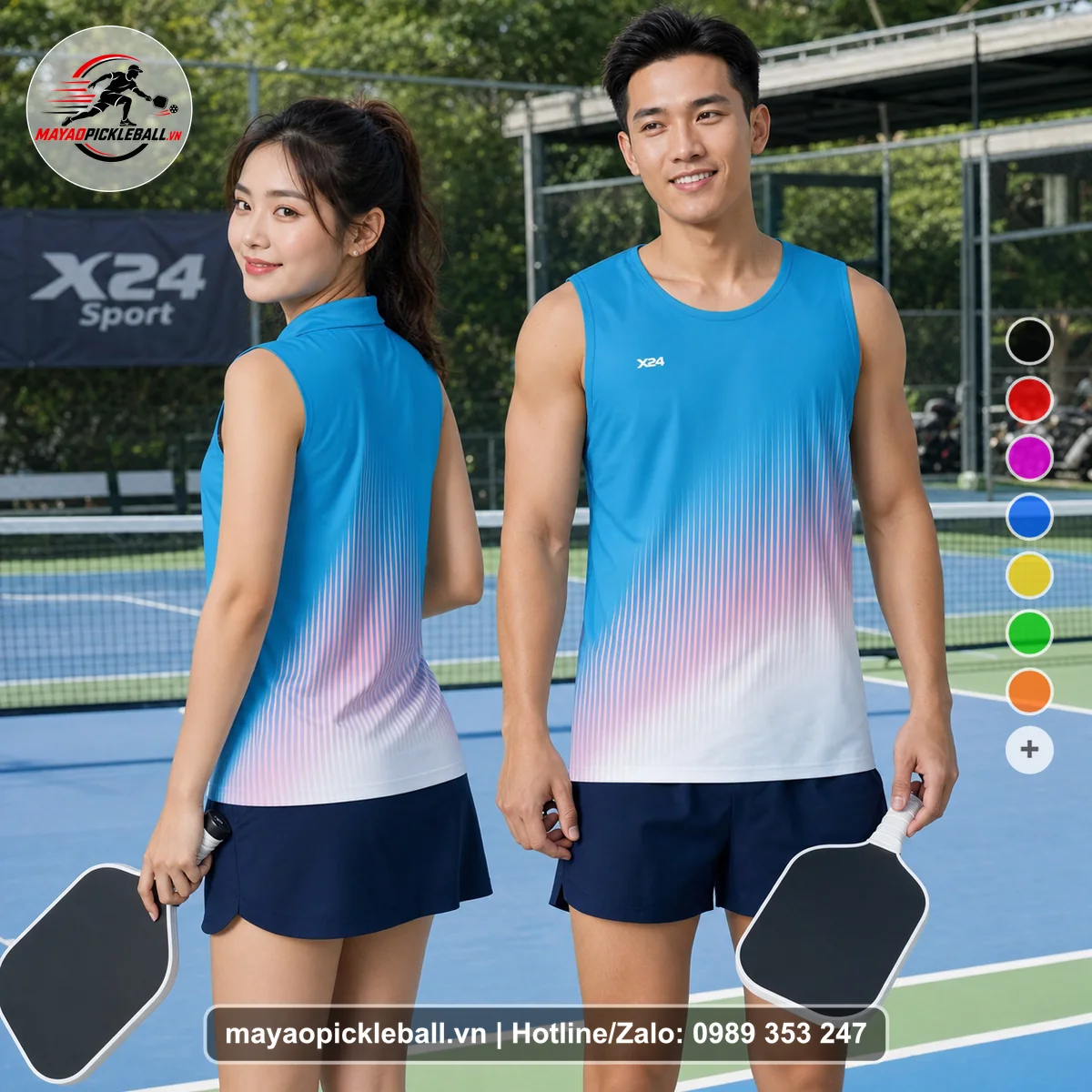 Bộ quần áo pickleball X24-PB-583 nổi bật biến thể không ống tay