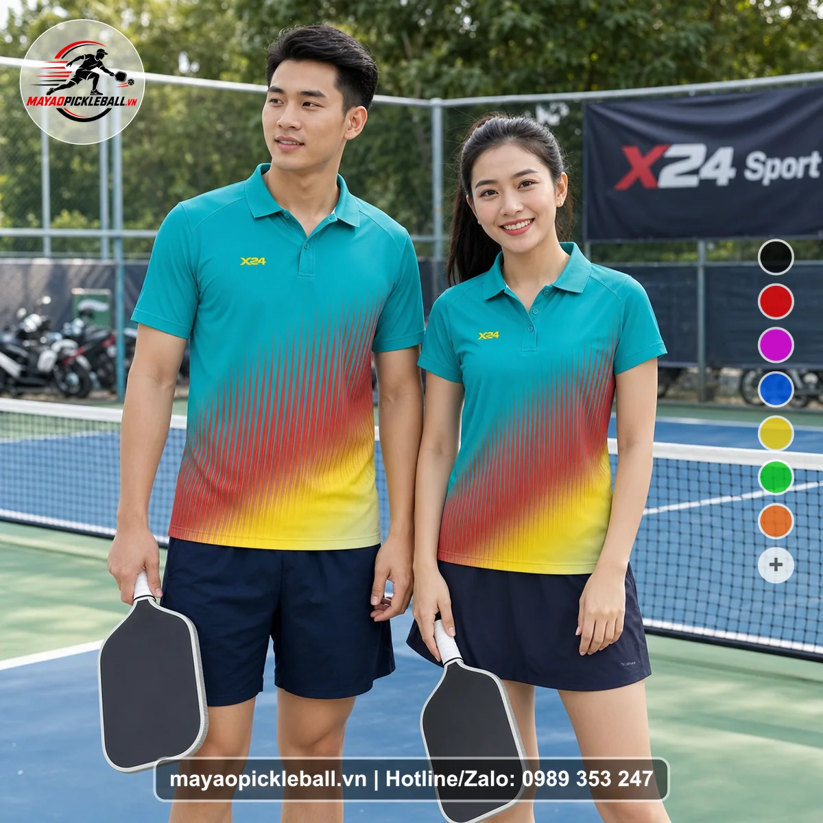 Bộ quần áo pickleball X24-PB-584 nổi bật áo có tay có cổ