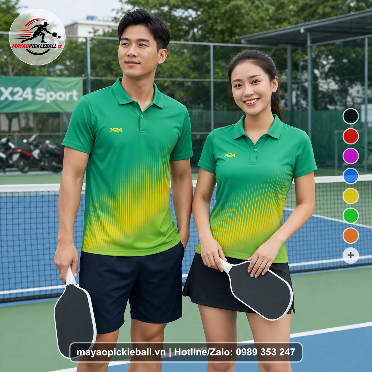 Bộ quần áo pickleball X24-PB-585 đỏ áo có tay có cổ