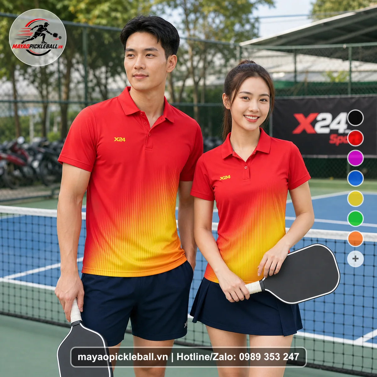 Bộ quần áo pickleball X24-PB-587 nổi bật áo có tay có cổ