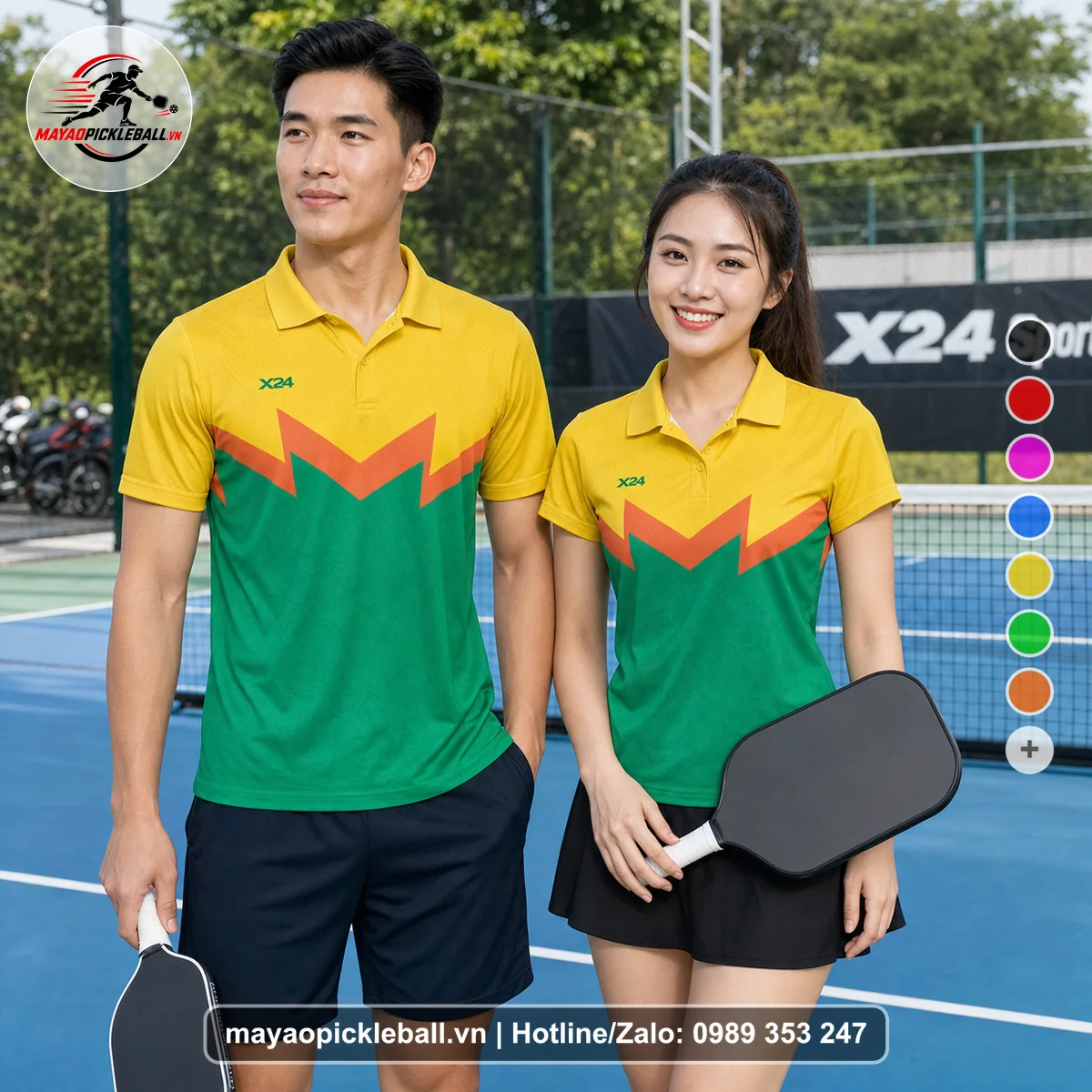 Bộ quần áo pickleball X24-PB-588 nổi bật áo có tay có cổ