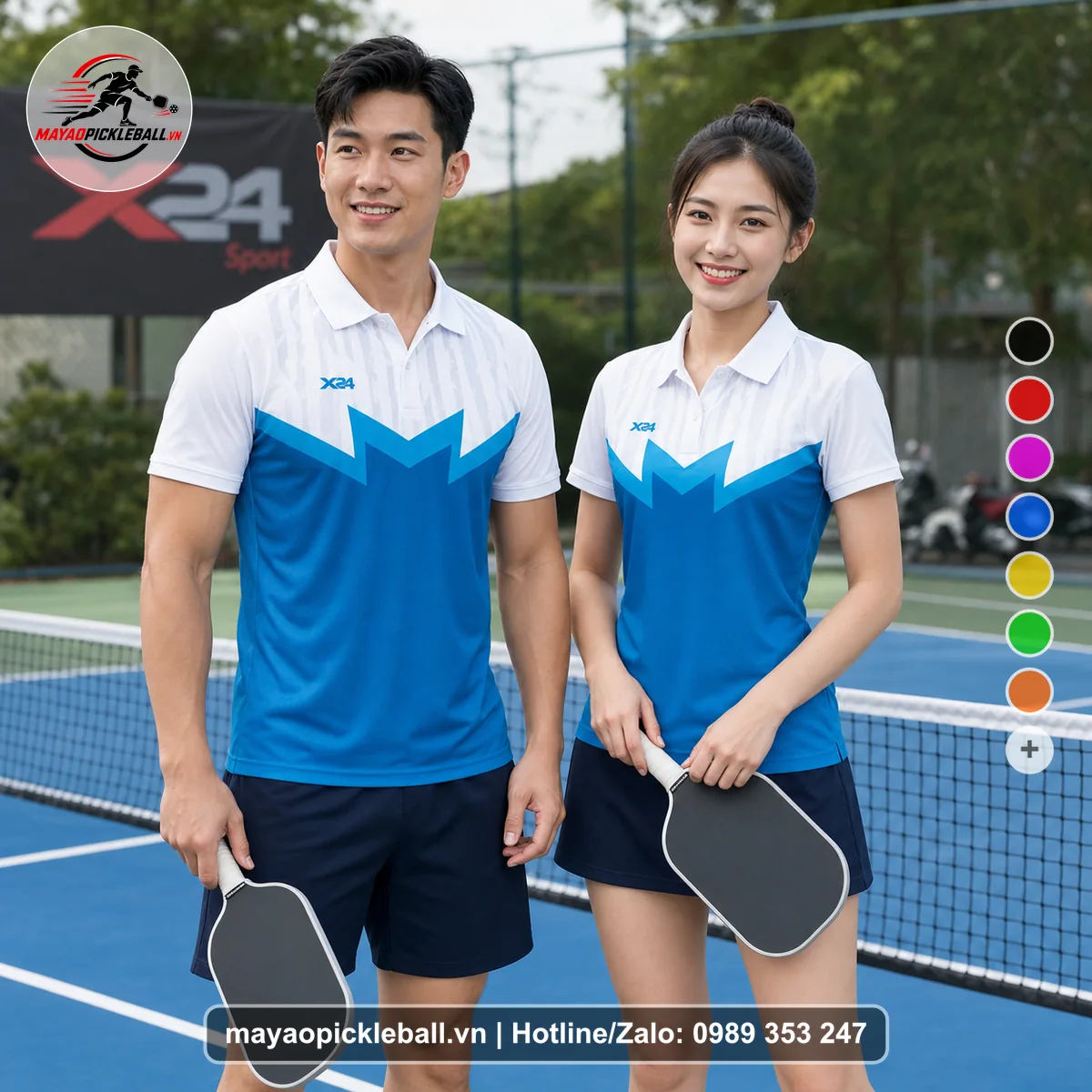 Bộ quần áo pickleball X24-PB-589 nổi bật áo có tay có cổ