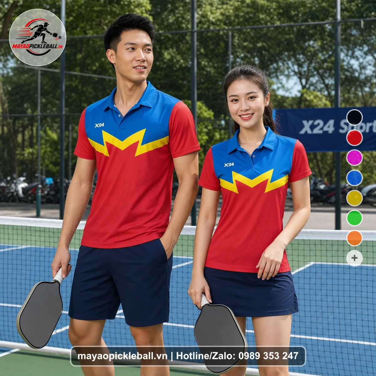 Bộ quần áo pickleball X24-PB-590 nổi bật áo có tay có cổ