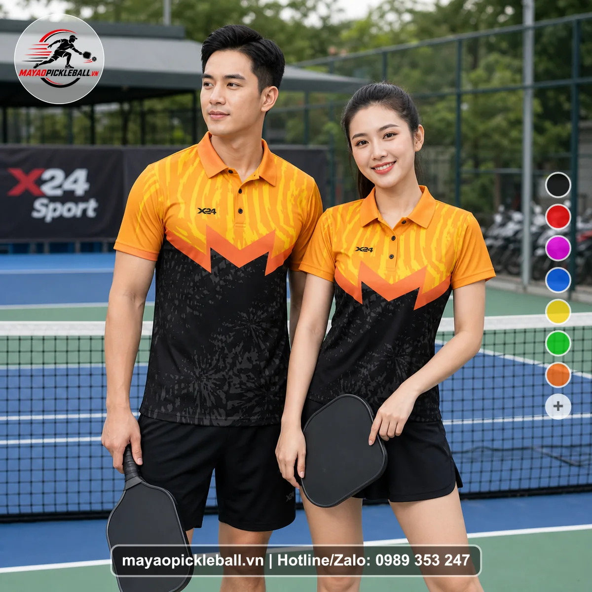 Bộ quần áo pickleball X24-PB-591 nổi bật áo có tay có cổ
