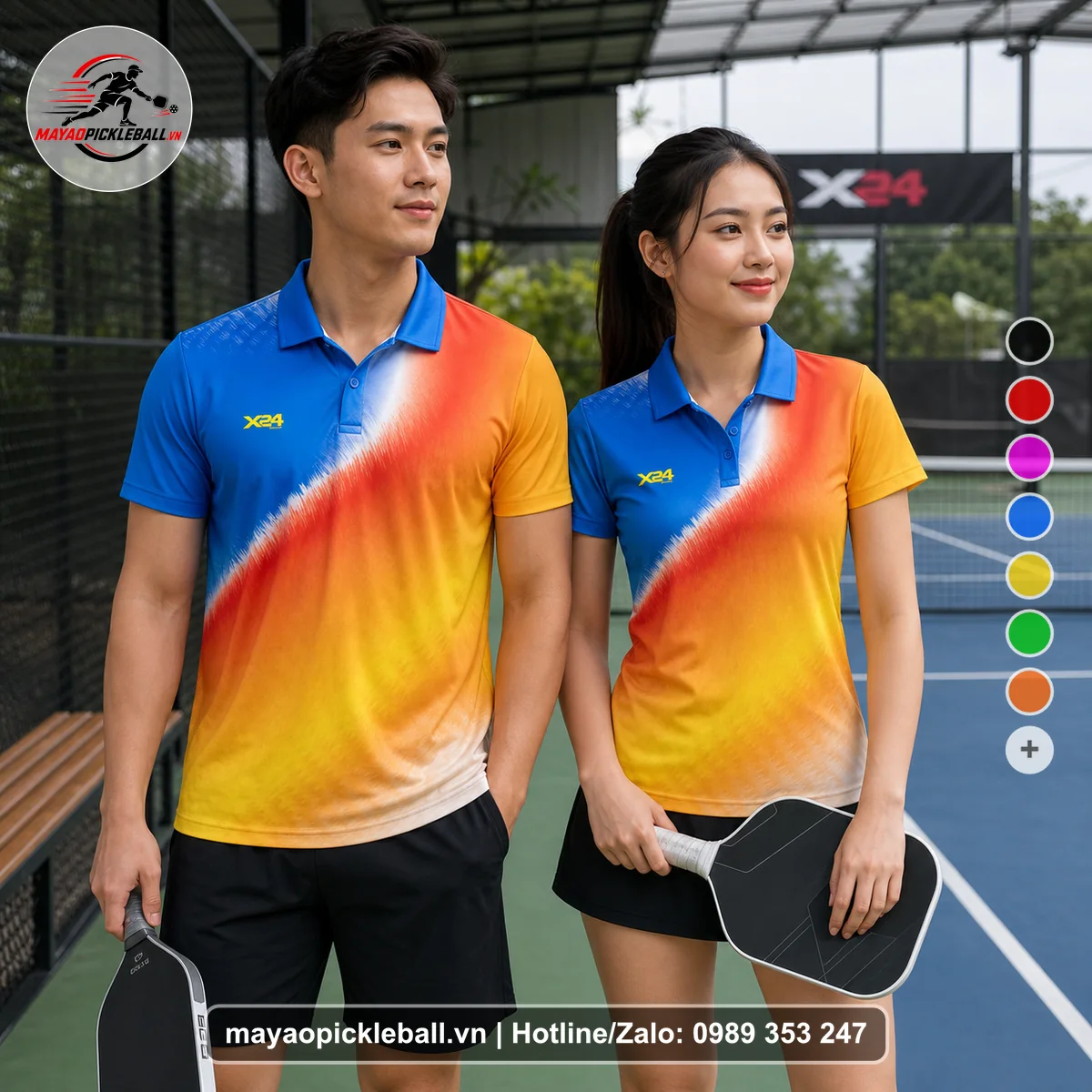 Bộ quần áo pickleball X24-PB-592 nổi bật áo có tay có cổ