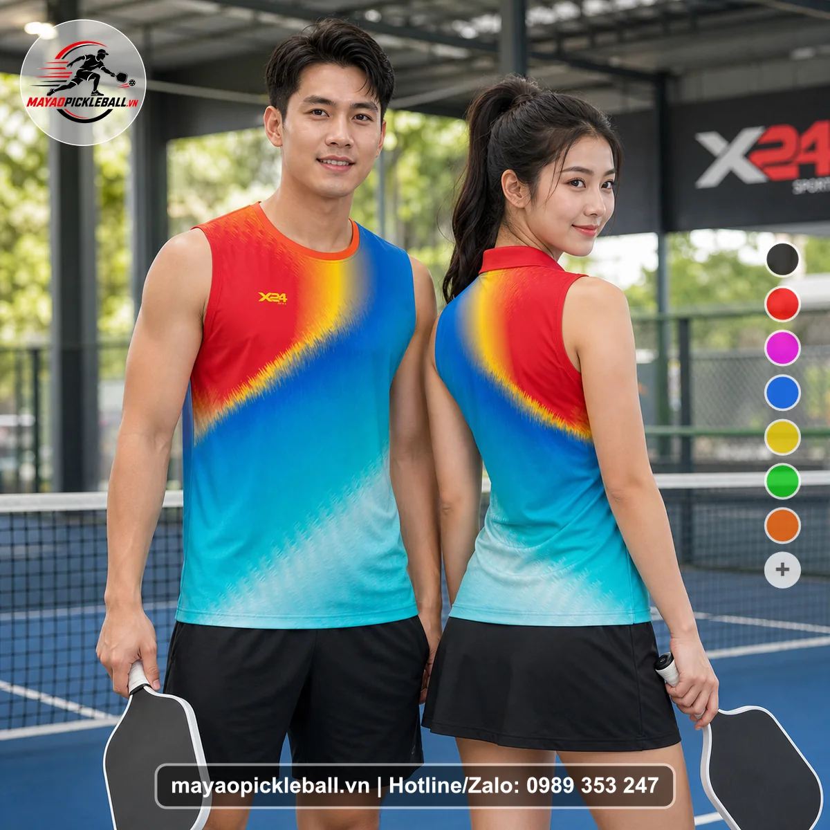 Bộ quần áo pickleball X24-PB-593 hồng biến thể không ống tay