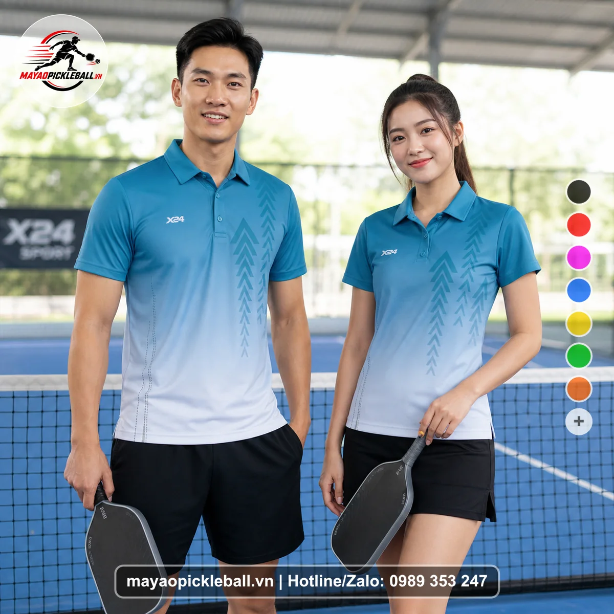 Bộ quần áo pickleball X24-PB-594 nổi bật áo có tay có cổ