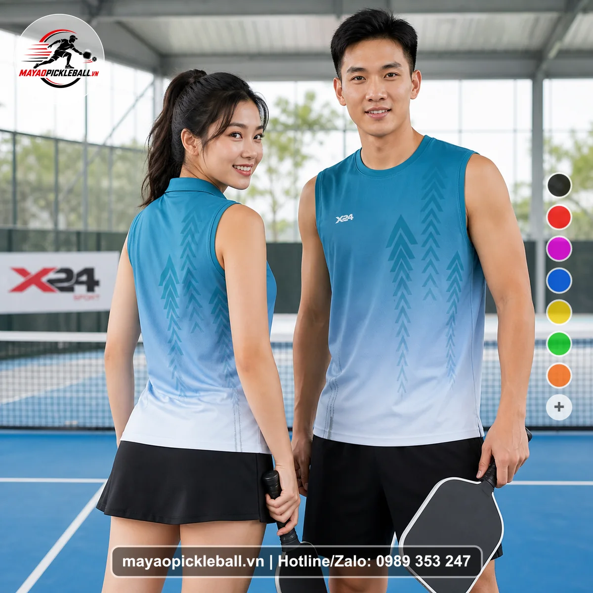 Bộ quần áo pickleball X24-PB-594 nổi bật biến thể không ống tay