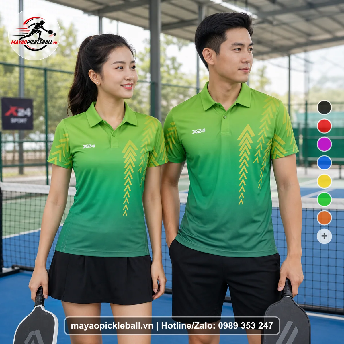 Bộ quần áo pickleball X24-PB-595 nổi bật áo có tay có cổ