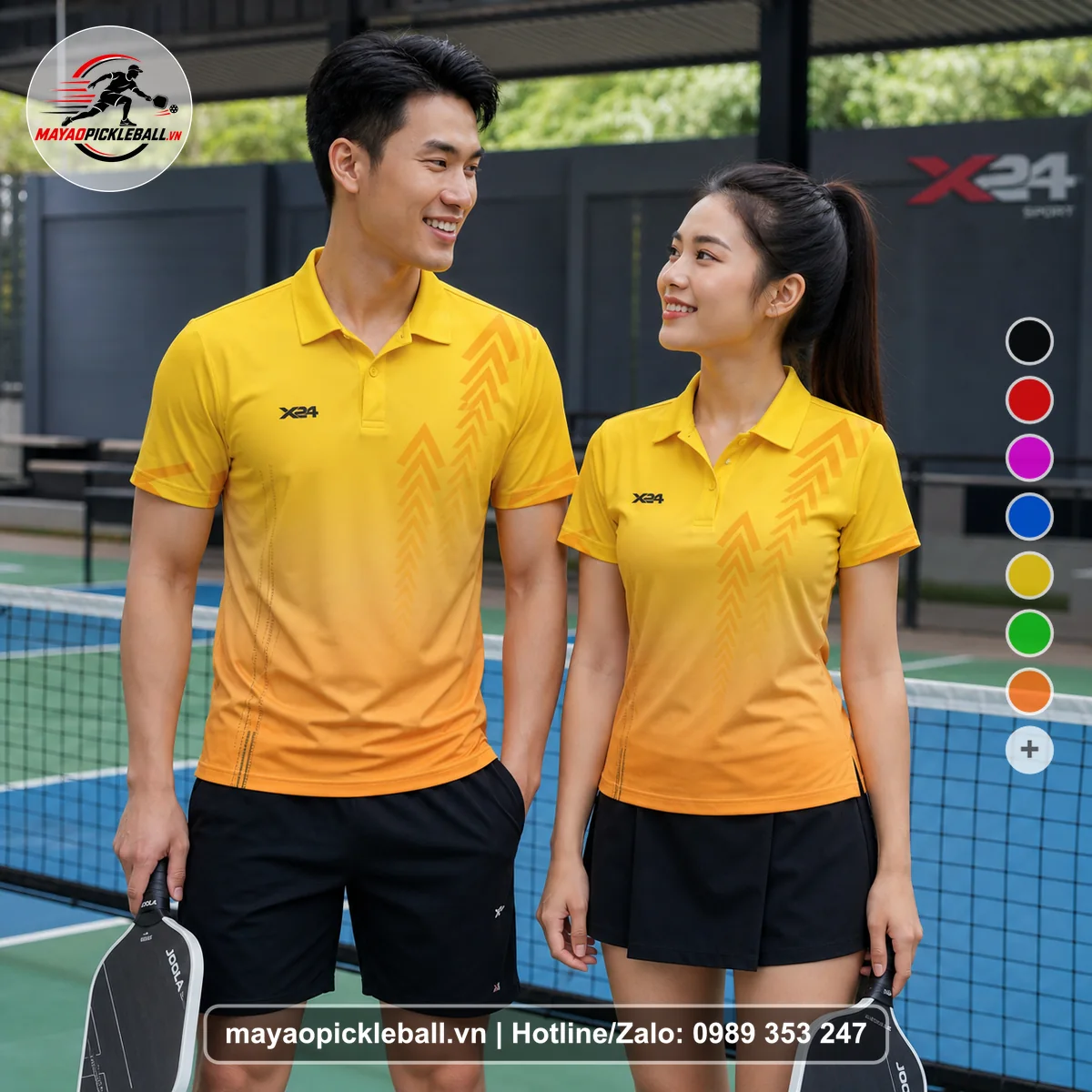 Bộ quần áo pickleball X24-PB-596 đỏ áo có tay có cổ