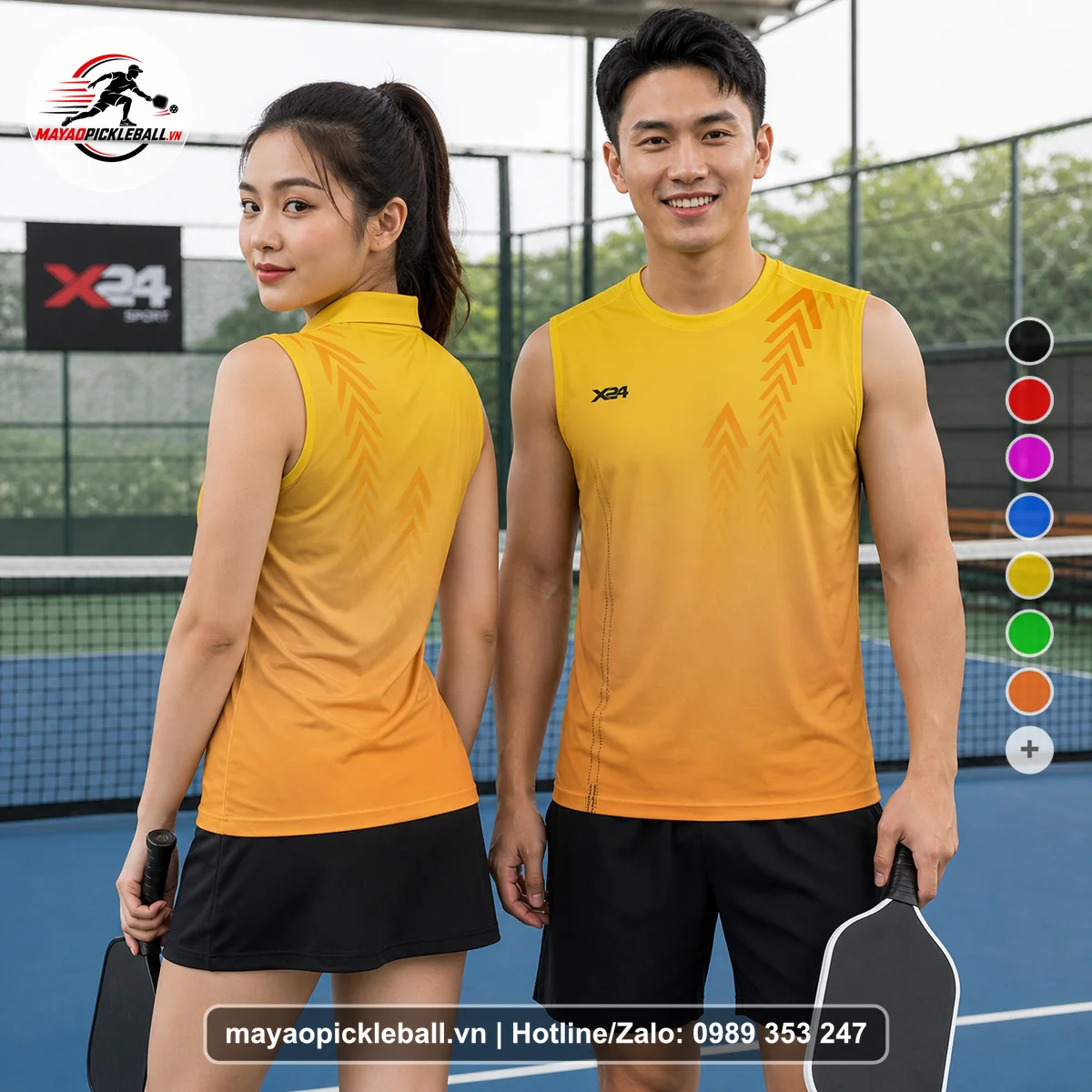 Bộ quần áo pickleball X24-PB-596 đỏ biến thể không ống tay