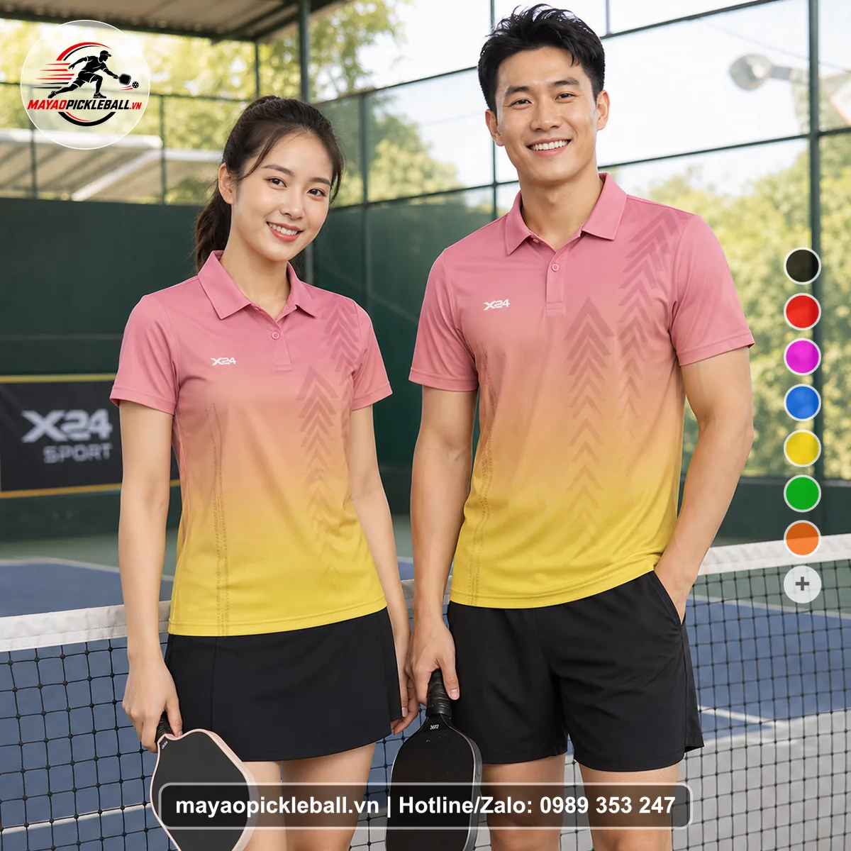 Bộ quần áo pickleball X24-PB-597 nổi bật áo có tay có cổ
