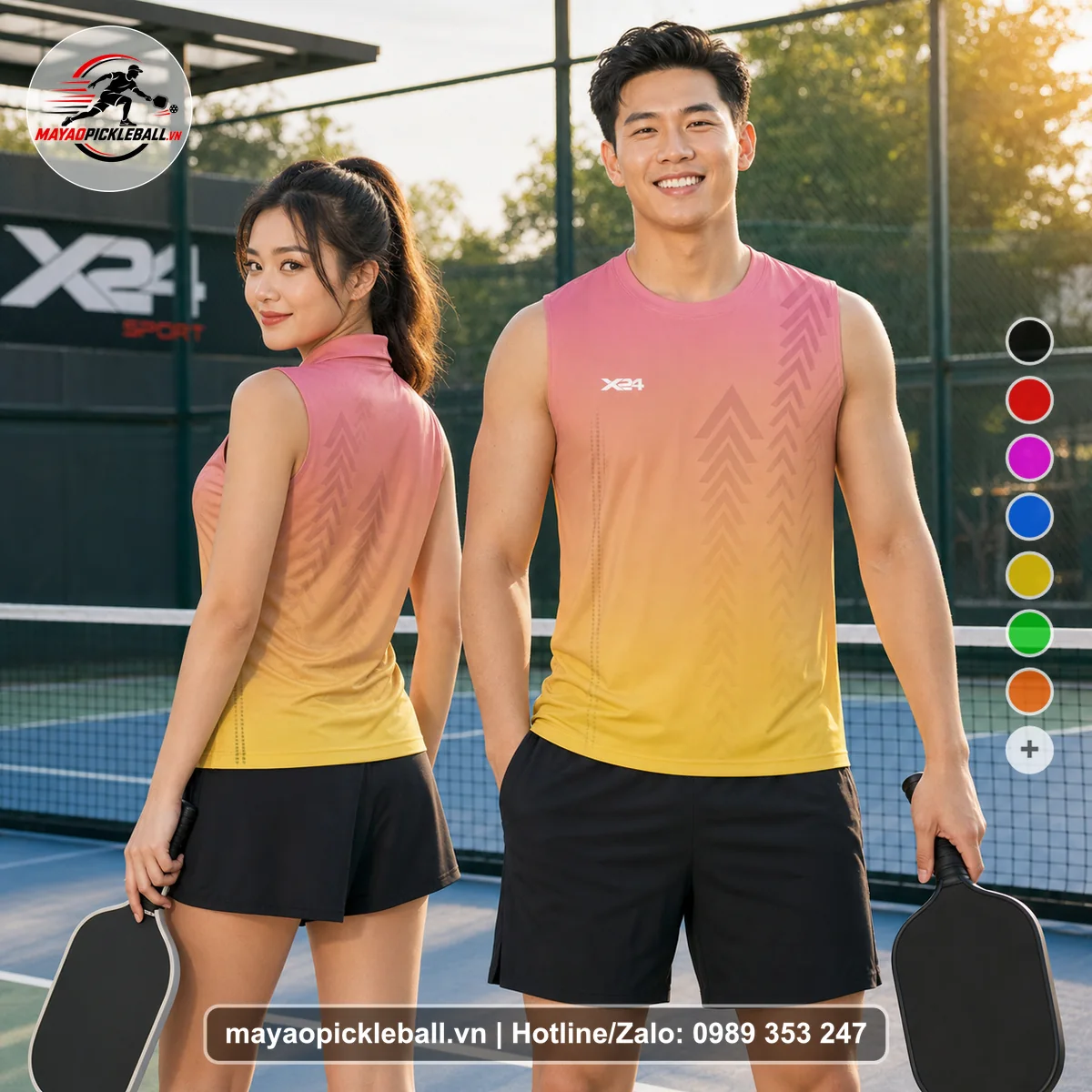 Bộ quần áo pickleball X24-PB-597 nổi bật biến thể không ống tay