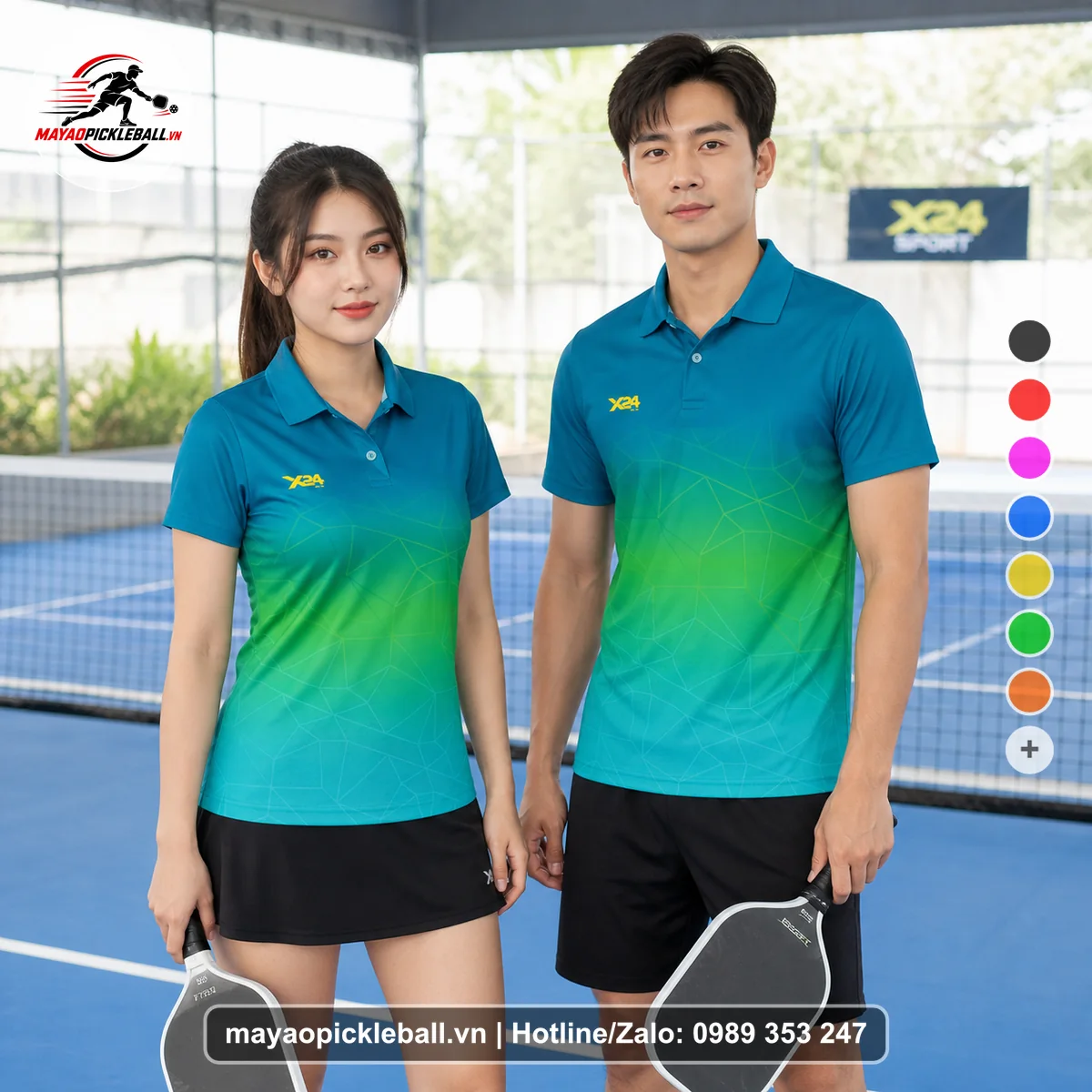 Bộ quần áo pickleball X24-PB-598 nổi bật áo có tay có cổ
