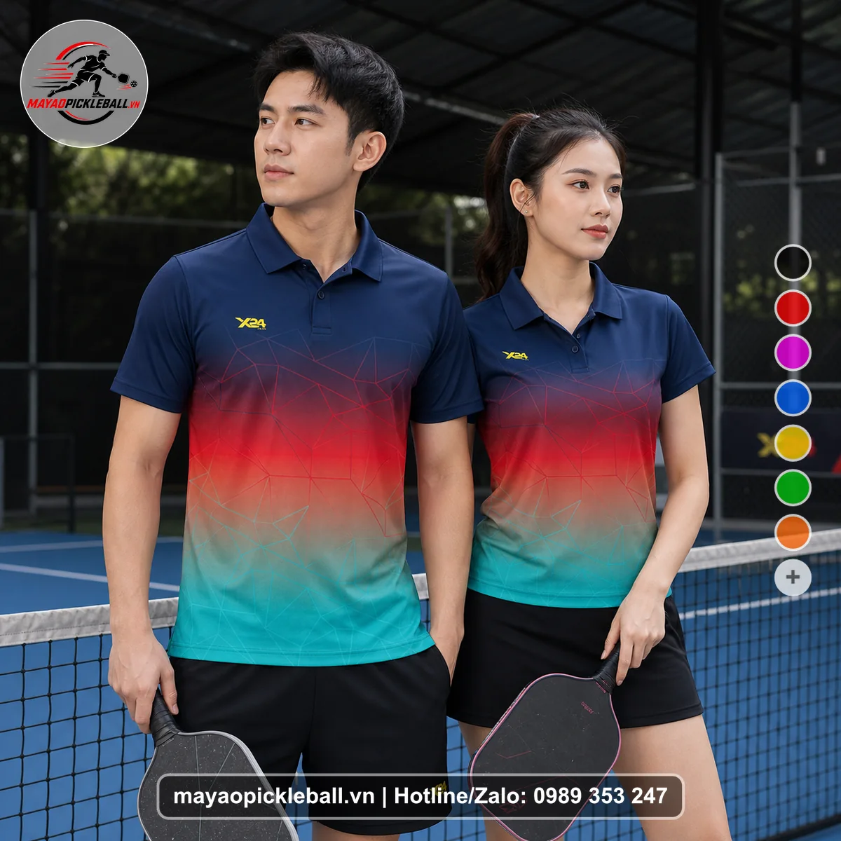 Bộ quần áo pickleball X24-PB-599 nổi bật áo có tay có cổ