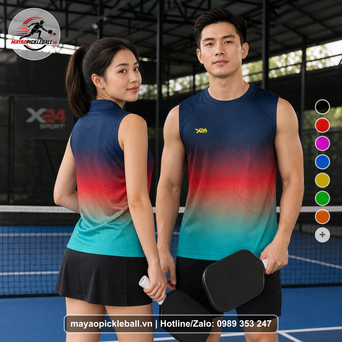 Bộ quần áo pickleball X24-PB-599 nổi bật biến thể không ống tay