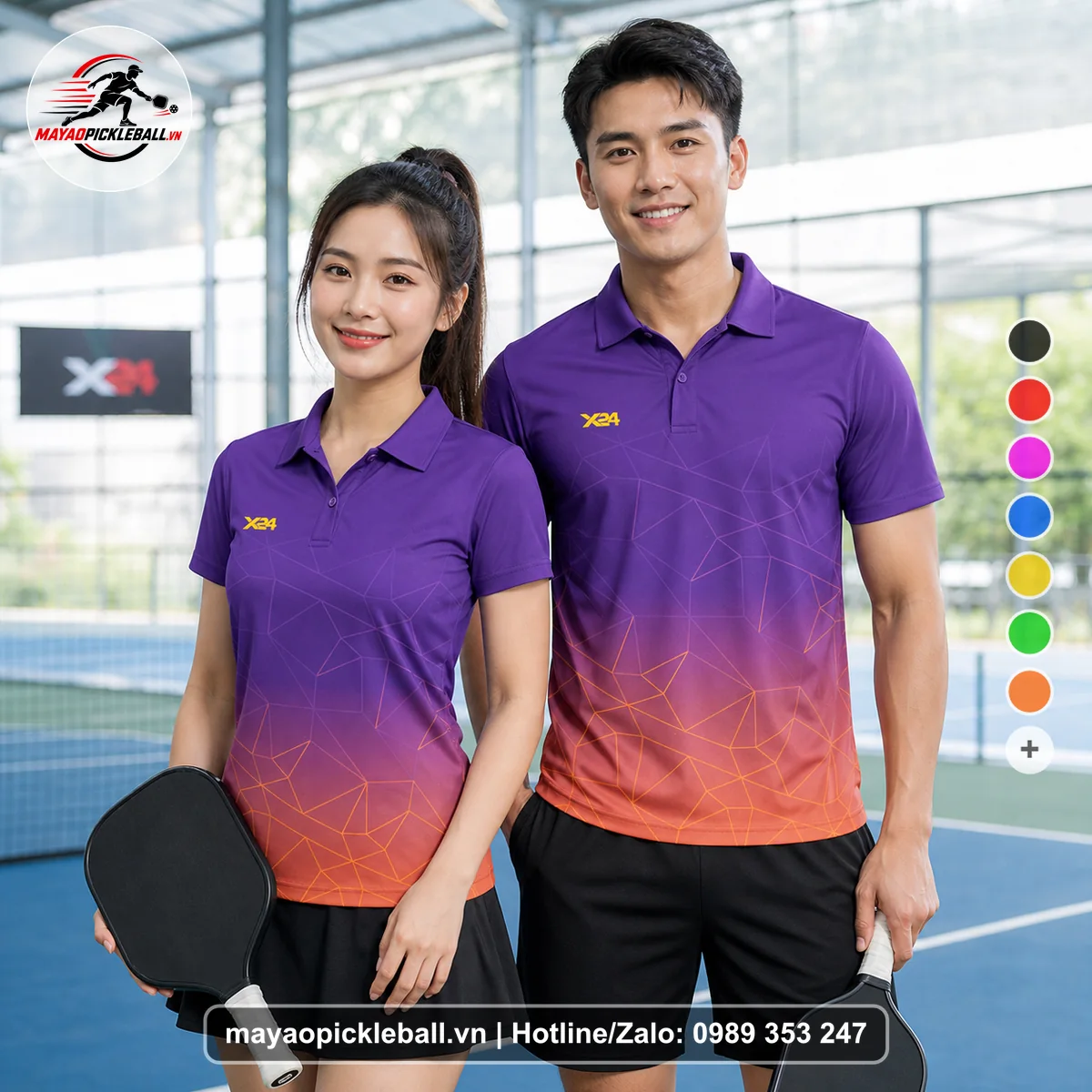 Bộ quần áo pickleball X24-PB-600 nổi bật áo có tay có cổ