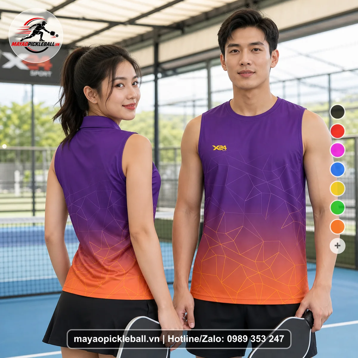 Bộ quần áo pickleball X24-PB-600 nổi bật biến thể không ống tay