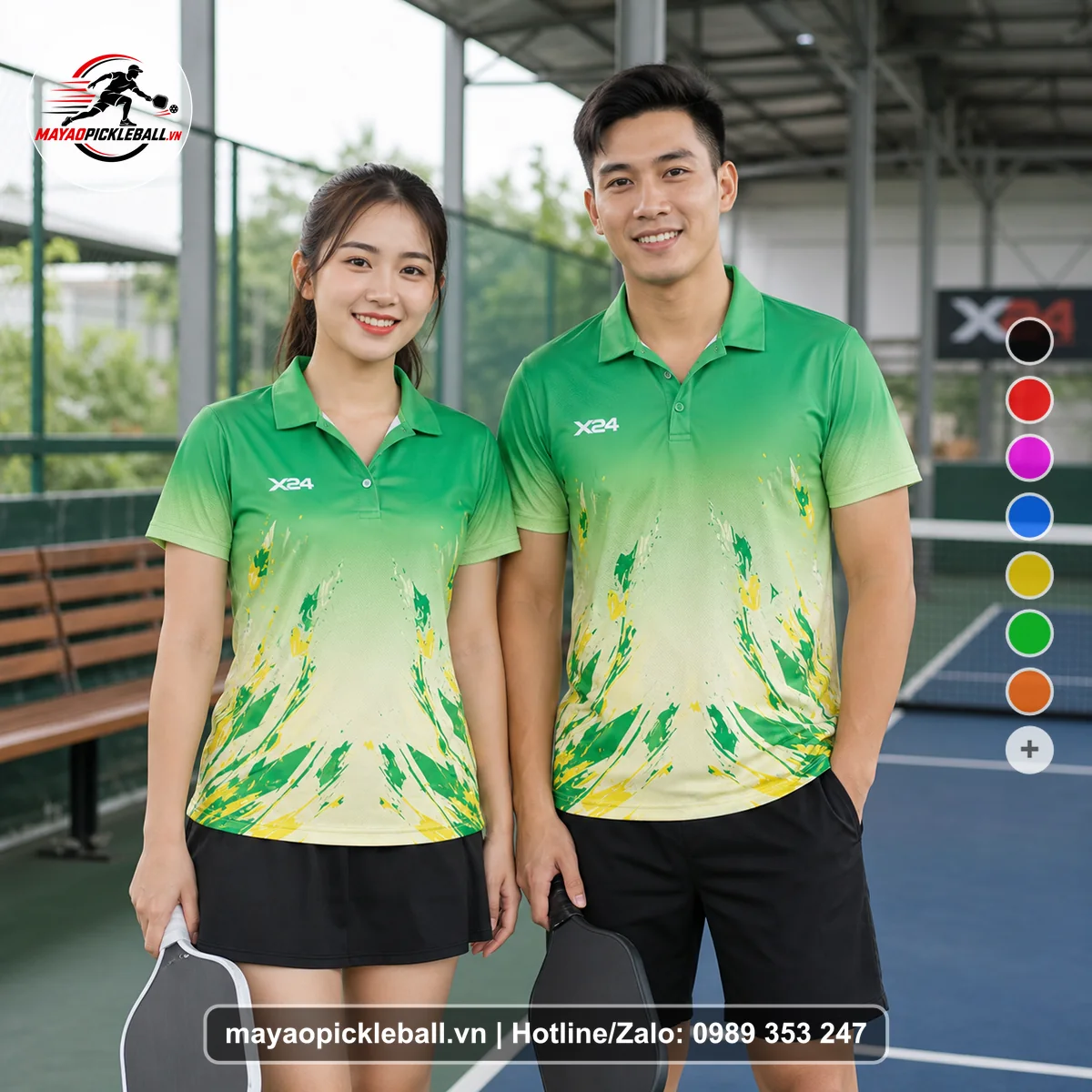 Bộ quần áo pickleball X24-PB-602 nổi bật áo có tay có cổ