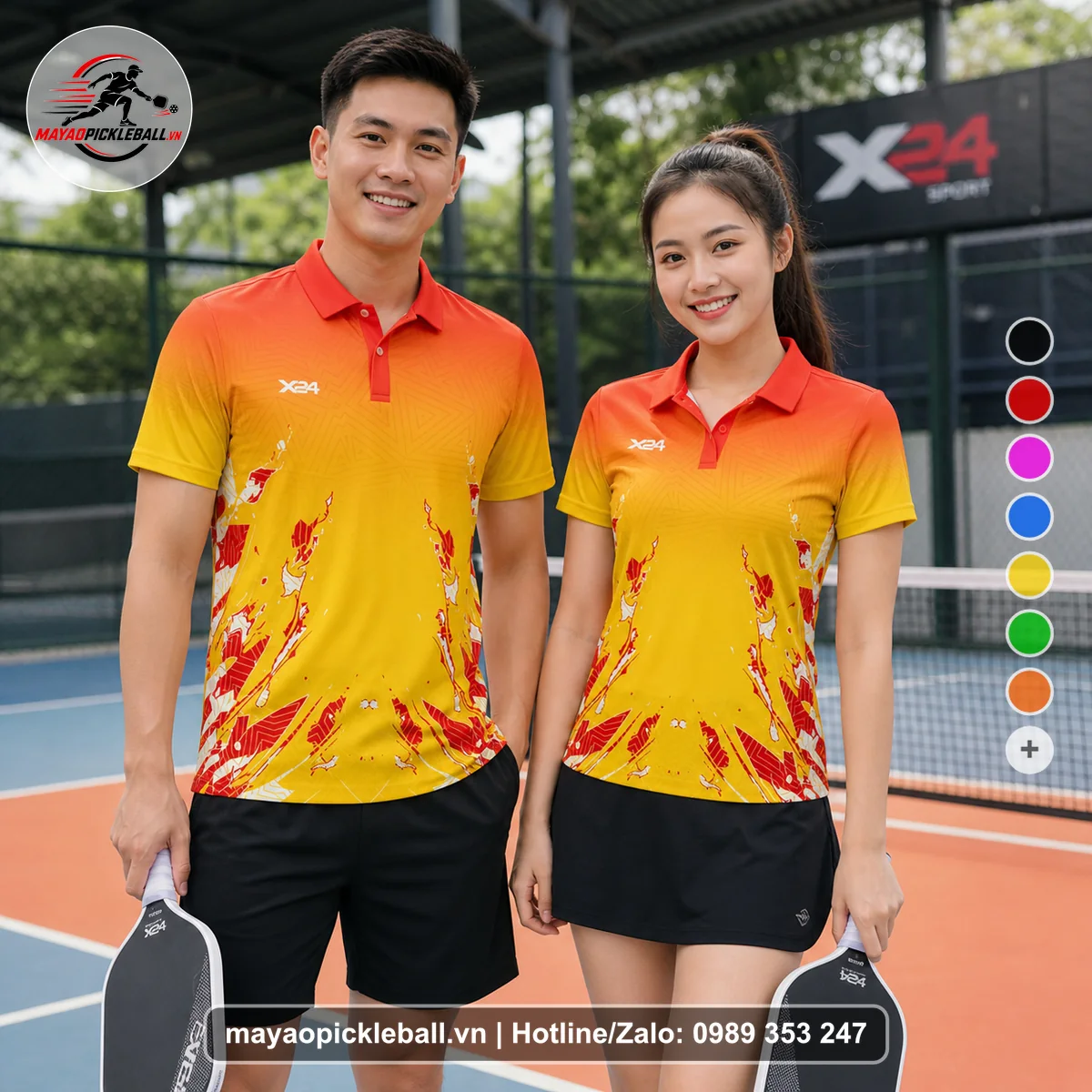 Bộ quần áo pickleball X24-PB-603 nổi bật áo có tay có cổ