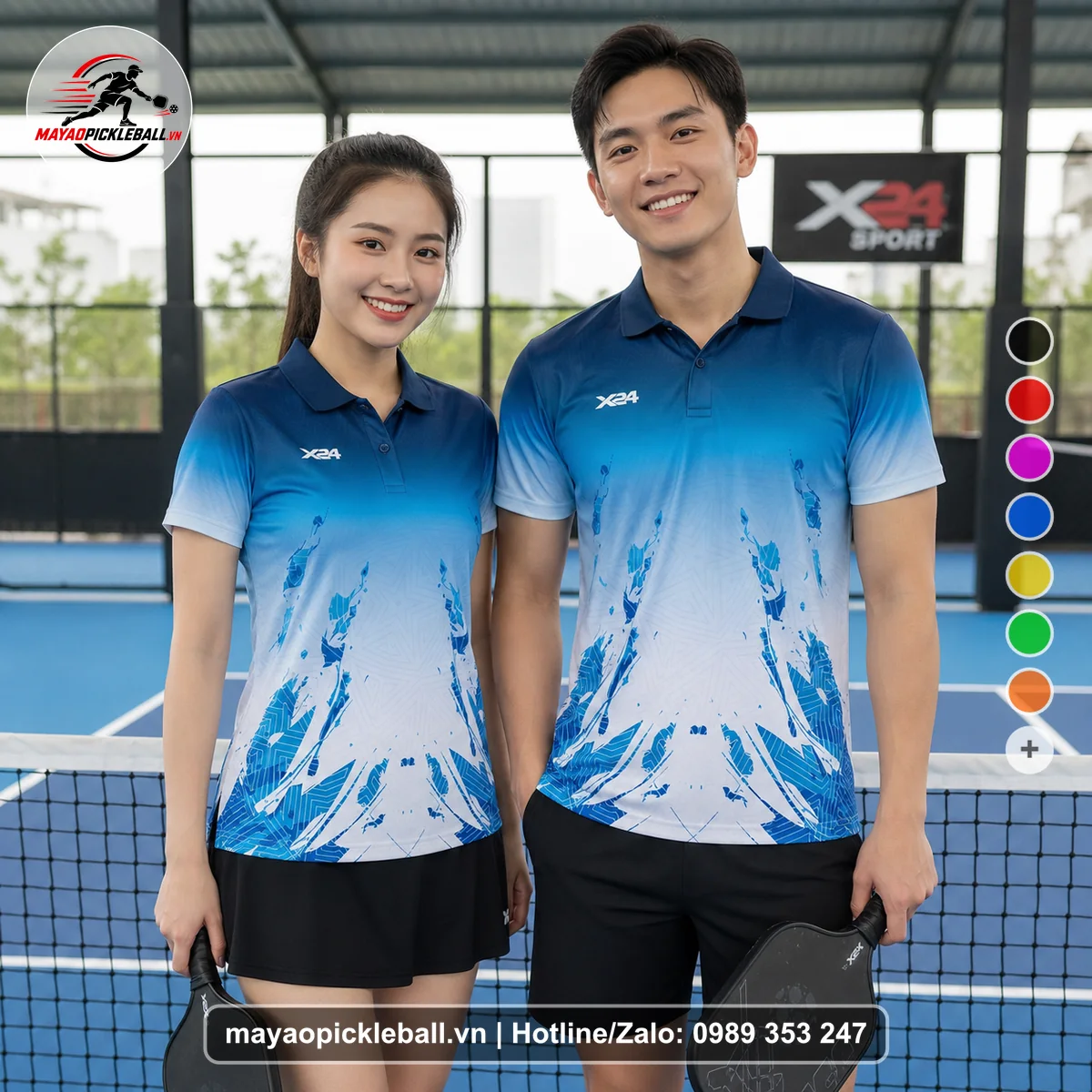 Bộ quần áo pickleball X24-PB-604 đỏ áo có tay có cổ