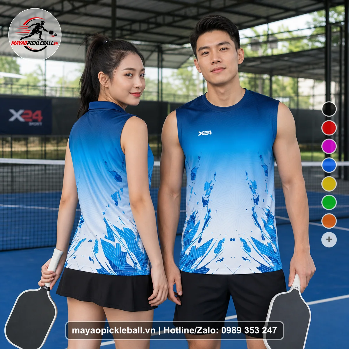 Bộ quần áo pickleball X24-PB-604 đỏ biến thể không ống tay