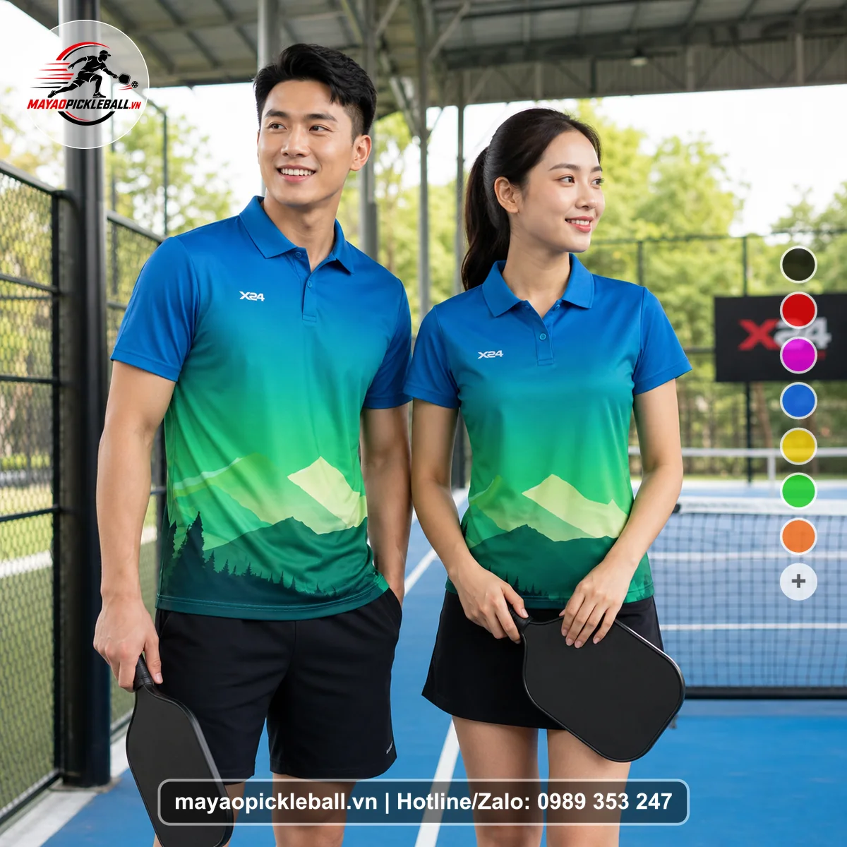 Bộ quần áo pickleball X24-PB-605 nổi bật áo có tay có cổ