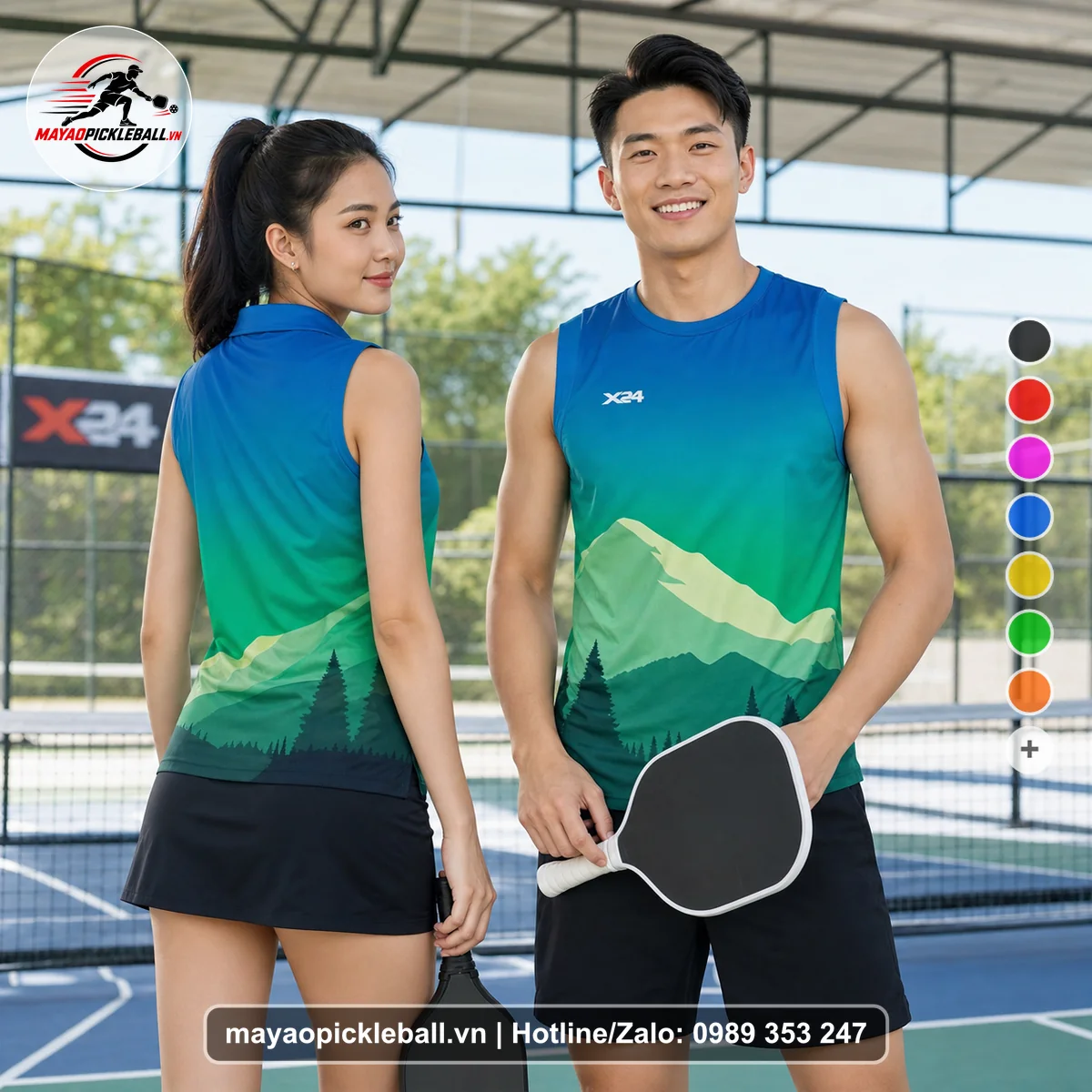 Bộ quần áo pickleball X24-PB-605 nổi bật biến thể không ống tay