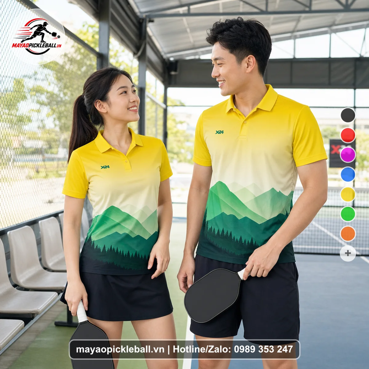 Bộ quần áo pickleball X24-PB-606 nổi bật áo có tay có cổ