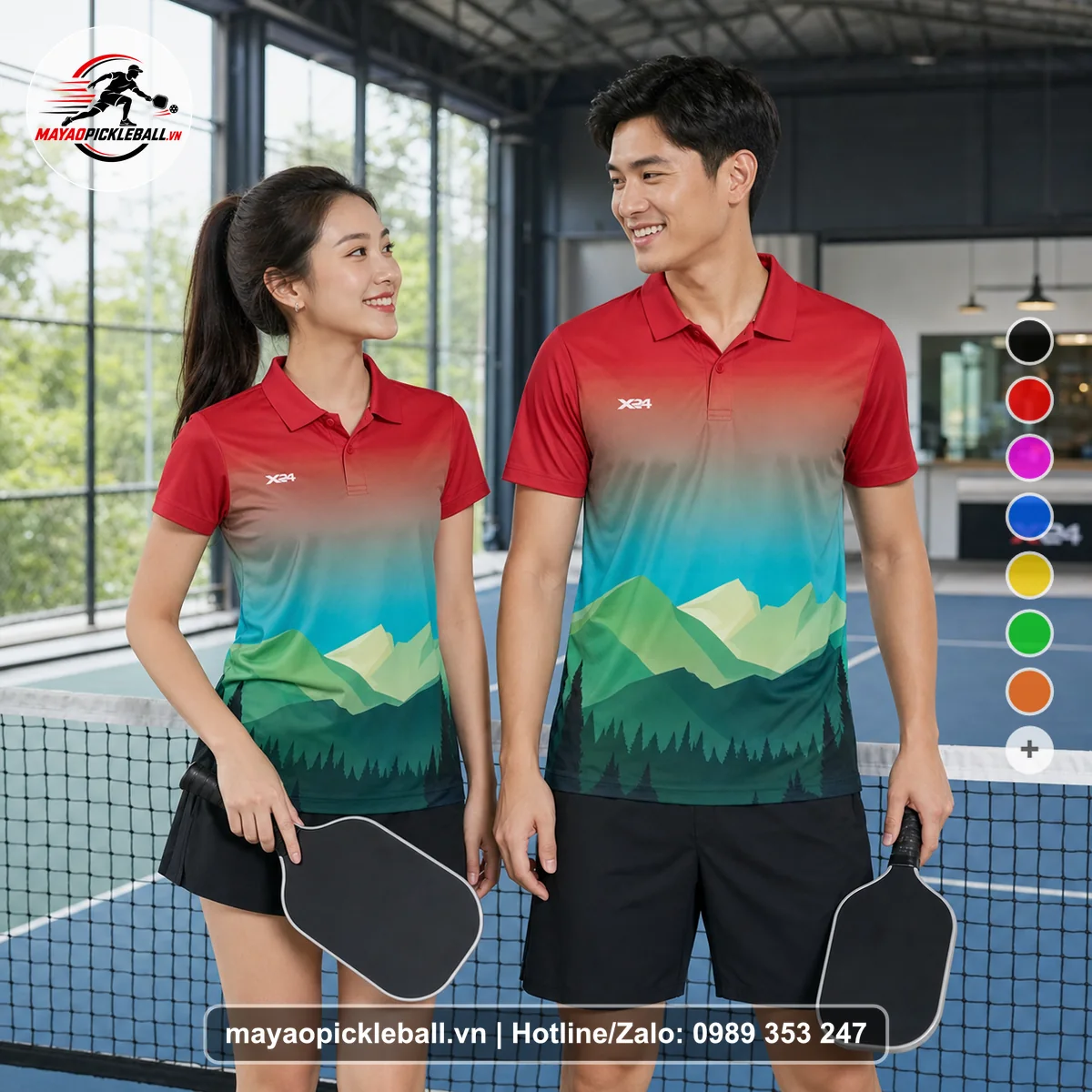 Bộ quần áo pickleball X24-PB-607 nổi bật áo có tay có cổ