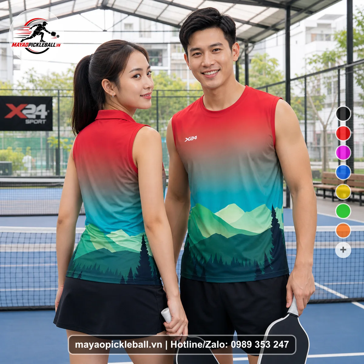 Bộ quần áo pickleball X24-PB-607 nổi bật biến thể không ống tay