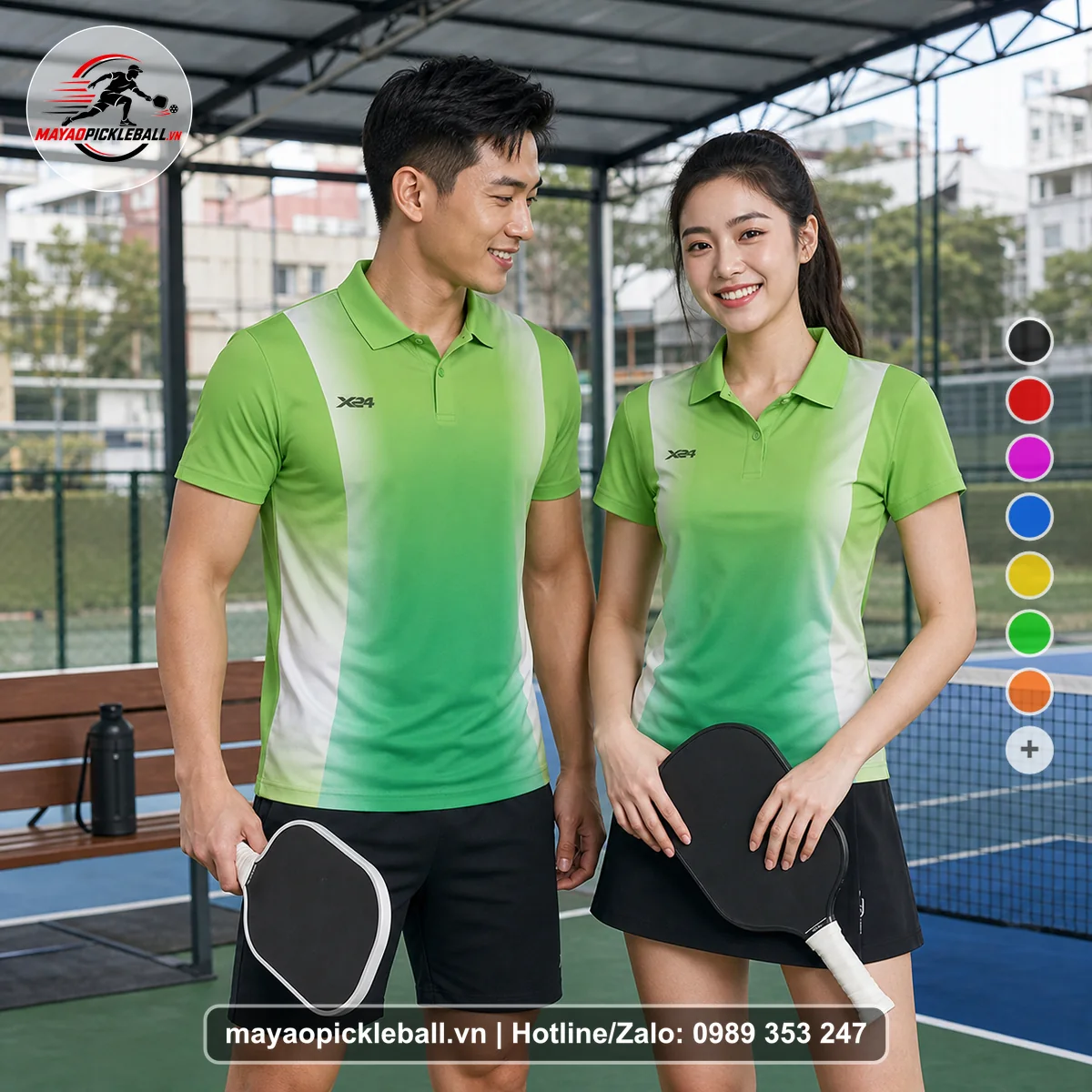Bộ quần áo pickleball X24-PB-608 nổi bật áo có tay có cổ