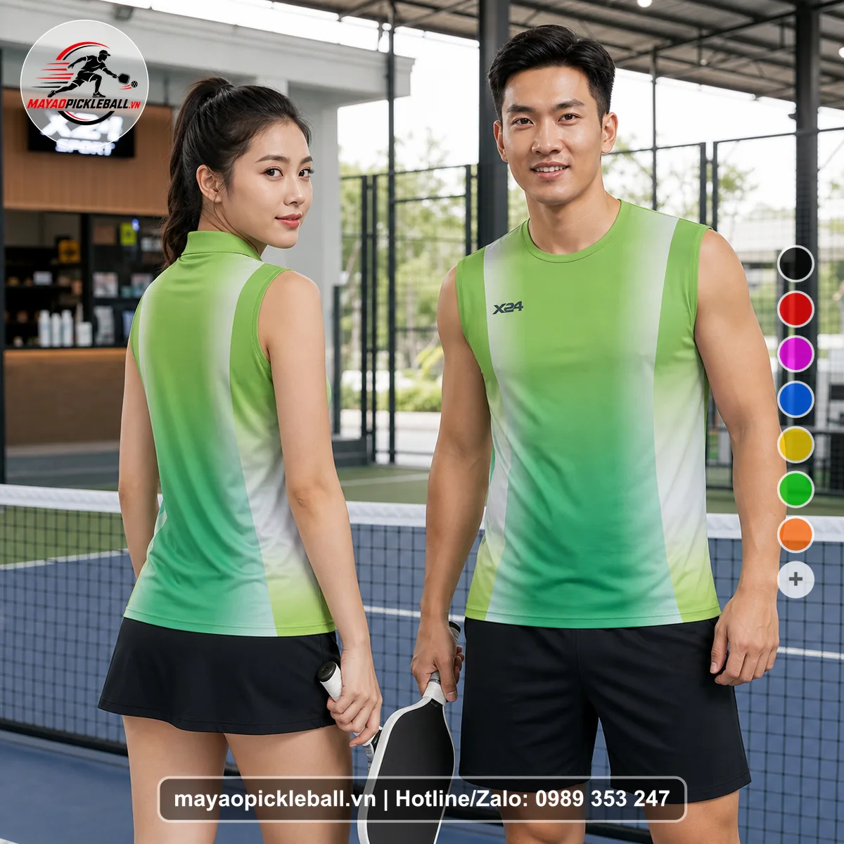 Bộ quần áo pickleball X24-PB-608 nổi bật biến thể không ống tay