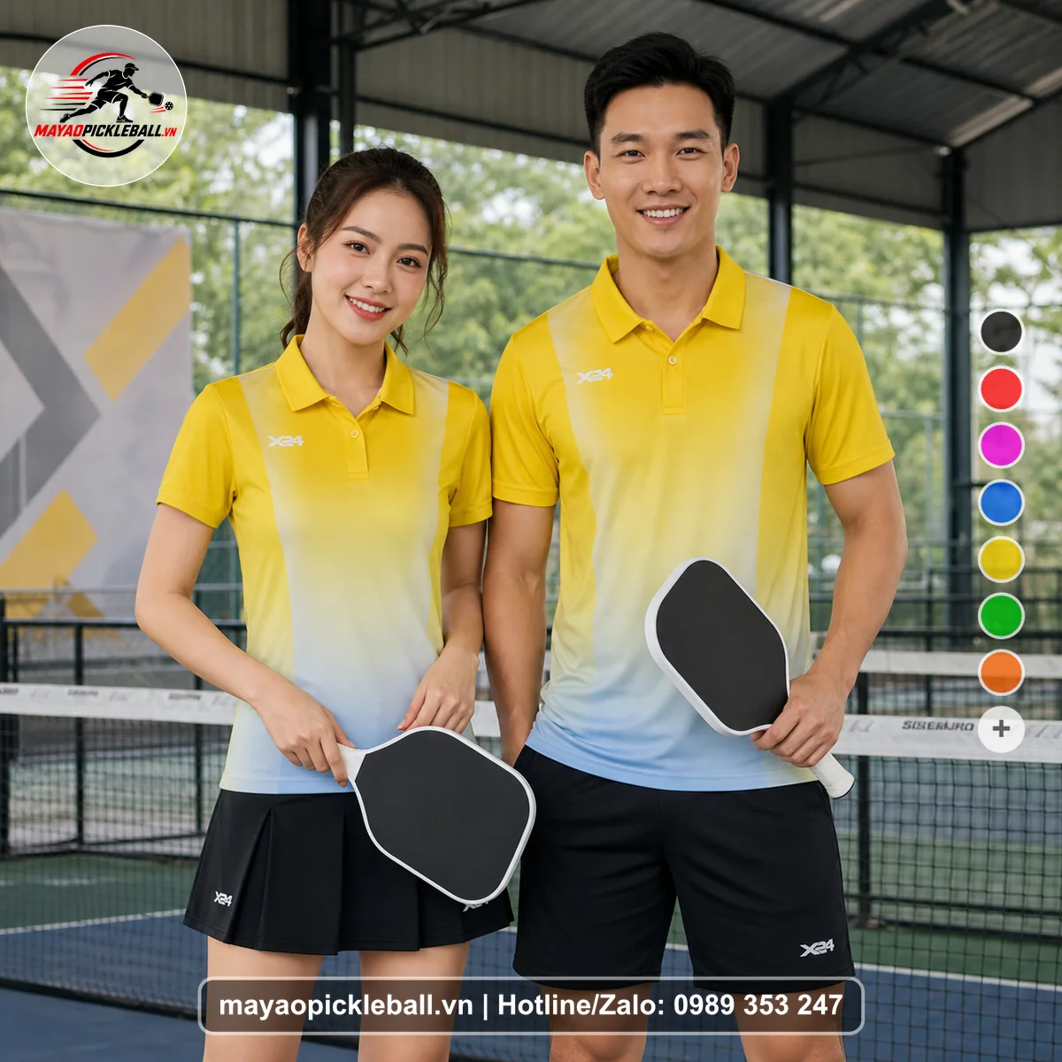 Bộ quần áo pickleball X24-PB-609 đỏ áo có tay có cổ