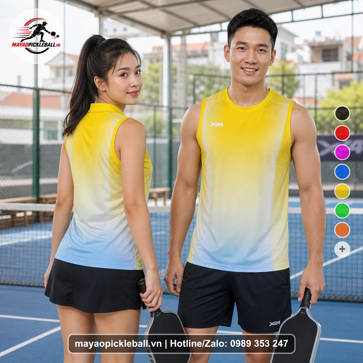 Bộ quần áo pickleball X24-PB-609 đỏ biến thể không ống tay