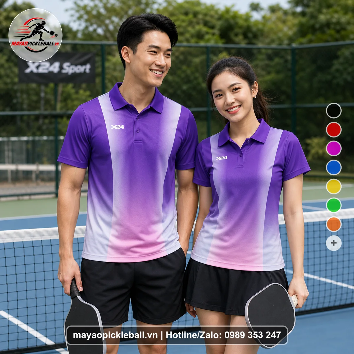 Bộ quần áo pickleball X24-PB-610 nổi bật áo có tay có cổ