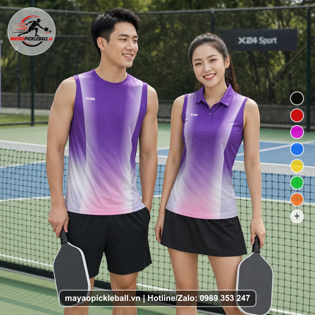 Bộ quần áo pickleball X24-PB-610 nổi bật biến thể không ống tay
