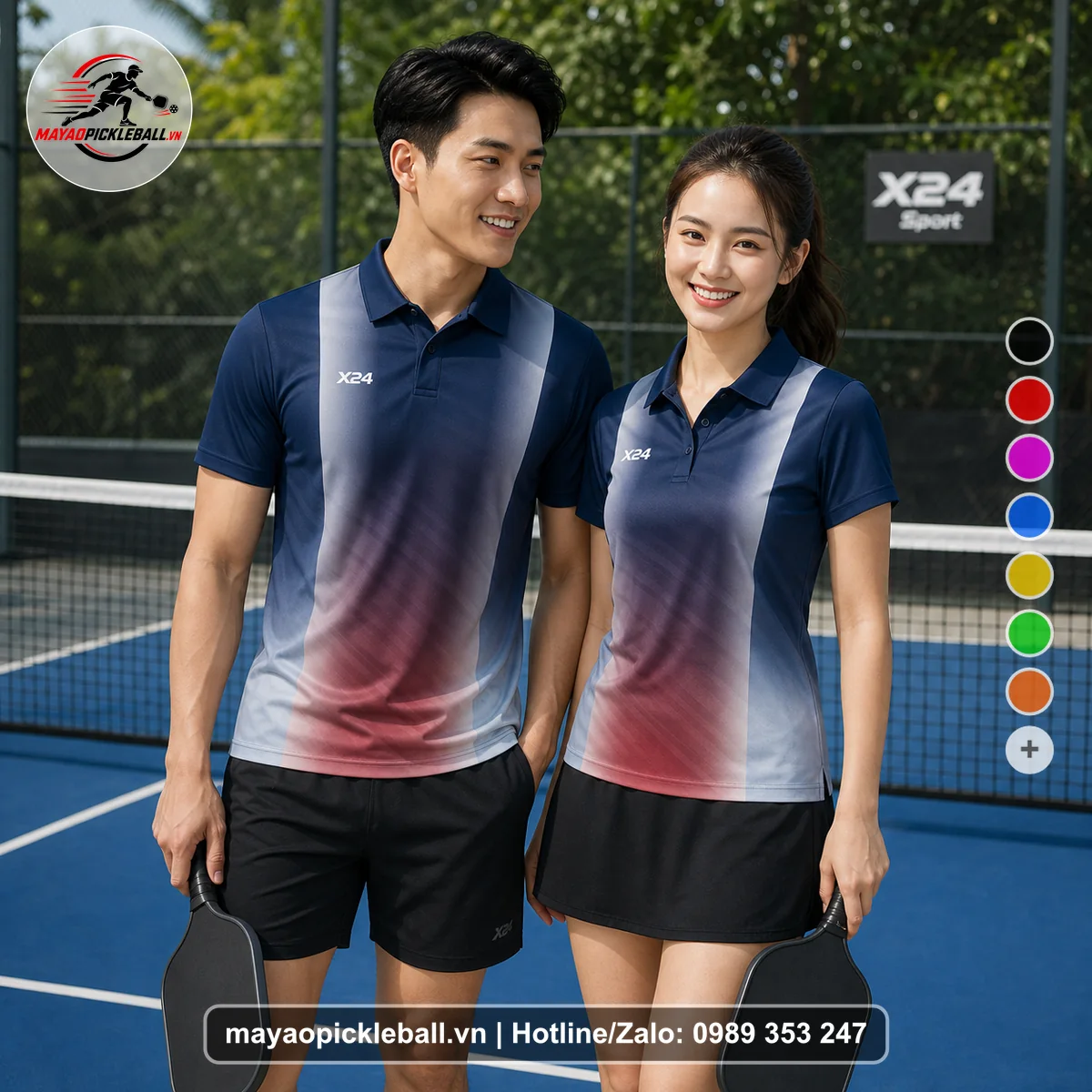 Bộ quần áo pickleball X24-PB-611 đỏ áo có tay có cổ