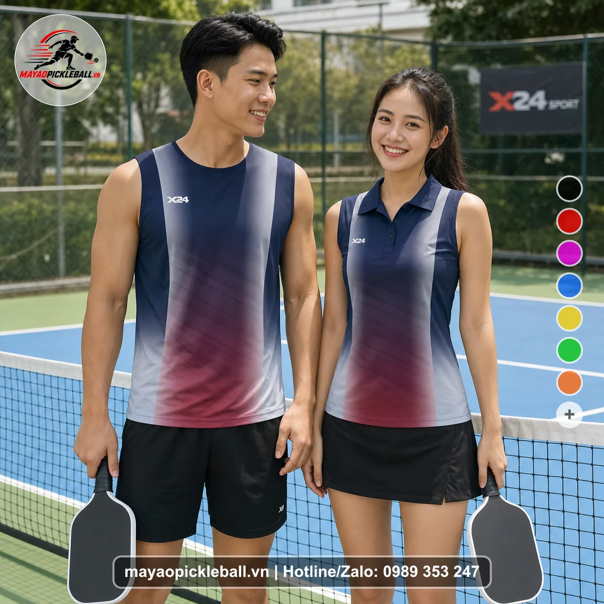 Bộ quần áo pickleball X24-PB-611 đỏ biến thể không ống tay