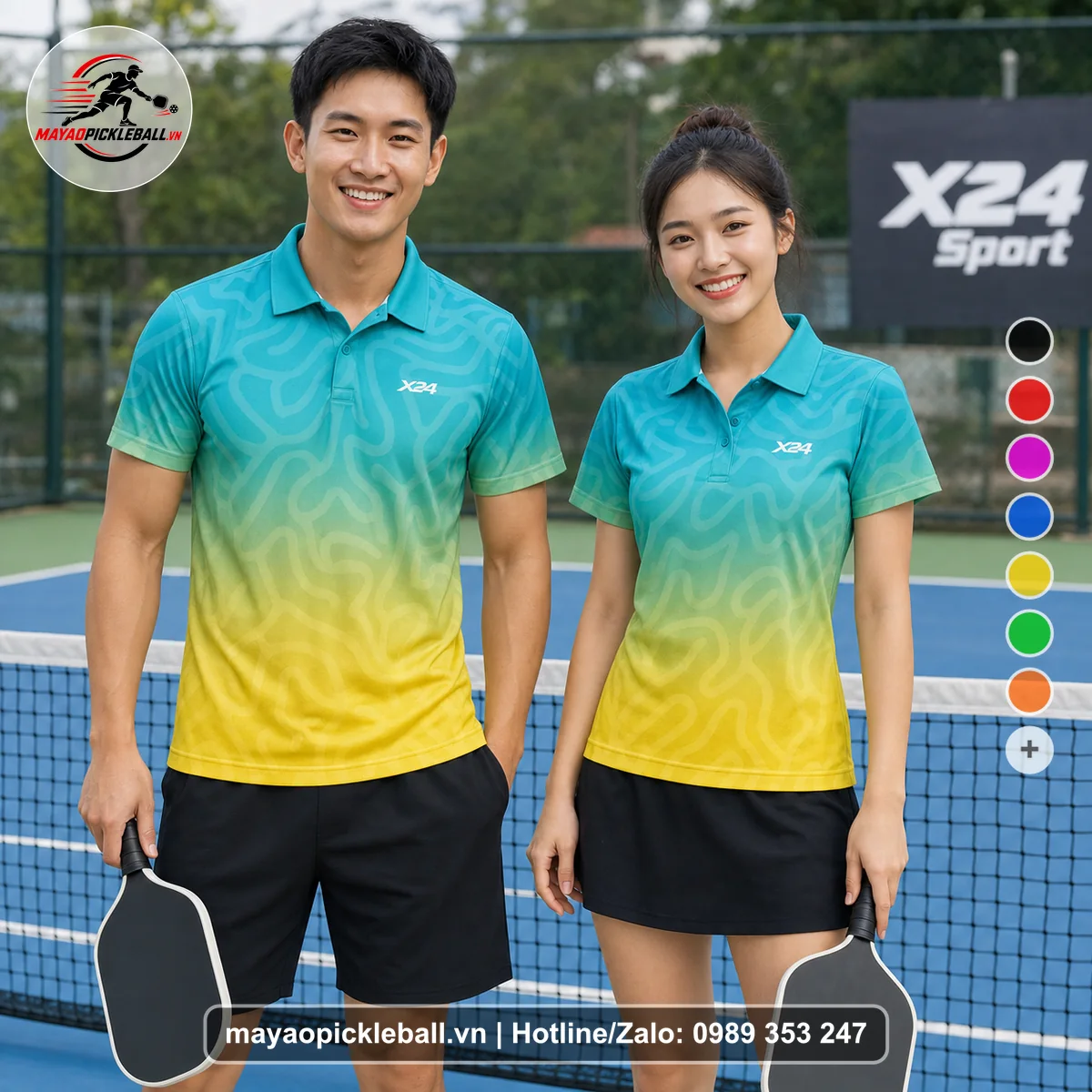 Bộ quần áo pickleball X24-PB-612 nổi bật áo có tay có cổ