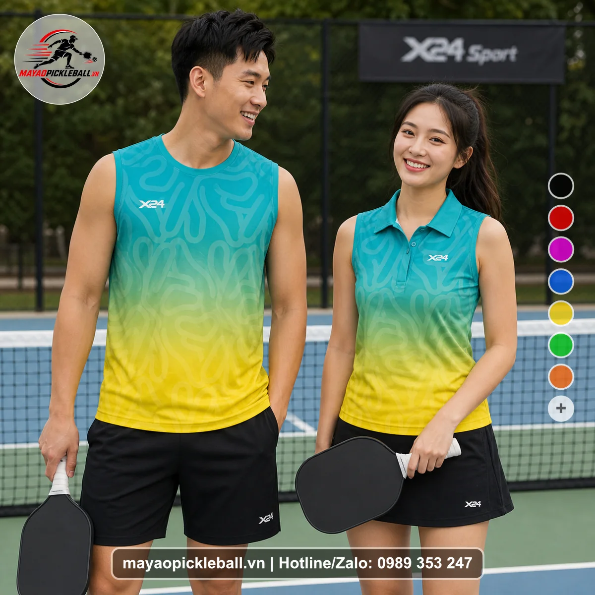 Bộ quần áo pickleball X24-PB-612 nổi bật biến thể không ống tay