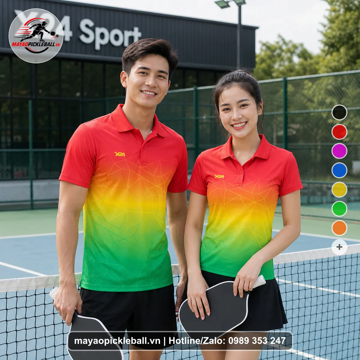 Bộ quần áo pickleball X24-PB-613 nổi bật áo có tay có cổ