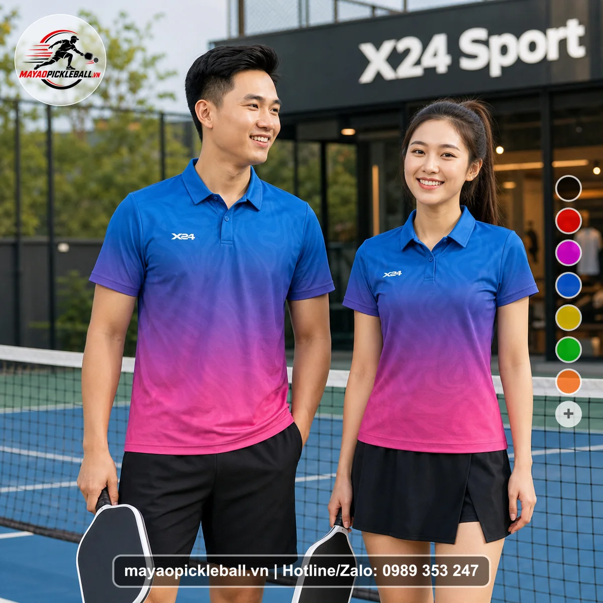 Bộ quần áo pickleball X24-PB-614 nổi bật áo có tay có cổ